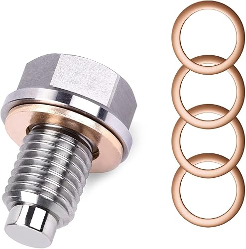 Yumfugu Paquete de 1 tapón de drenaje de aceite para automóvil M14x1.5, perno de tuerca de drenaje de sumidero de acero inoxidable con 5 juntas,