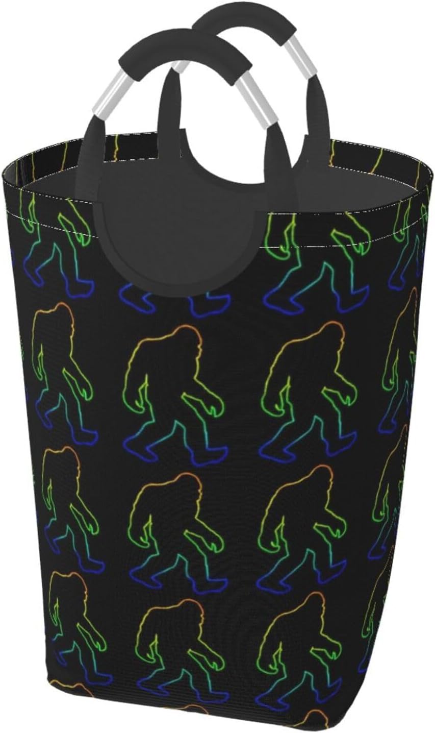 50l Laundry Basket Neon Sasquatch Pattern Waterproof Laundry Hamper Foldable Clothes Laundry Bag With Handles
