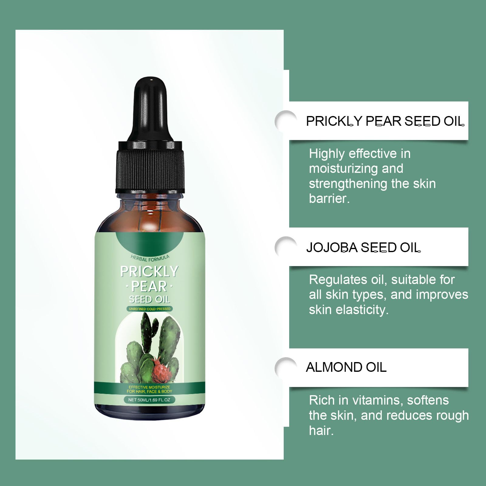Naturalny olejek z opuncji figowej, przeciw zmarszczkom i cieniom pod oczami, naturalnie tłoczony na zimno olejek z opuncji do twarzy, ciała, włosów, ujędrniający, nawilżający do wszystkich rodzajów