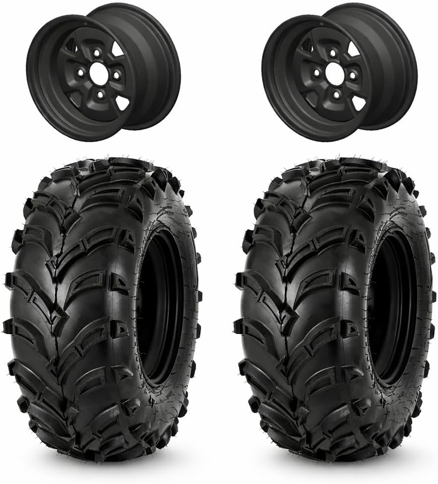 25x8x12 ATV Tires, 25x8-12 ATV Tires with Wheels and Rims 4x110, 6PR Tubeless All Terrain Front Tire and Wheel Set, Arrow Tread, Offset 3.5+2.5