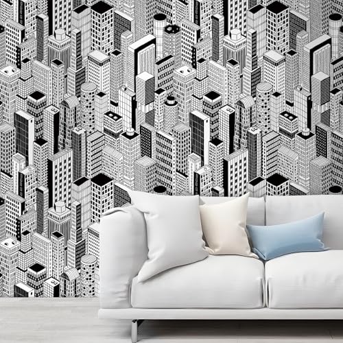 LaCheery Tapete Geometrisch Weiß Schwarz Klebetapete Kinderzimmer 44.5cm x 700cm Tapete Selbstklebend Weiß Muster Wand Kinder Wandtapete Schlafzimmer Modern Gebäude Klebefolie Möbel Kinder für Schrank