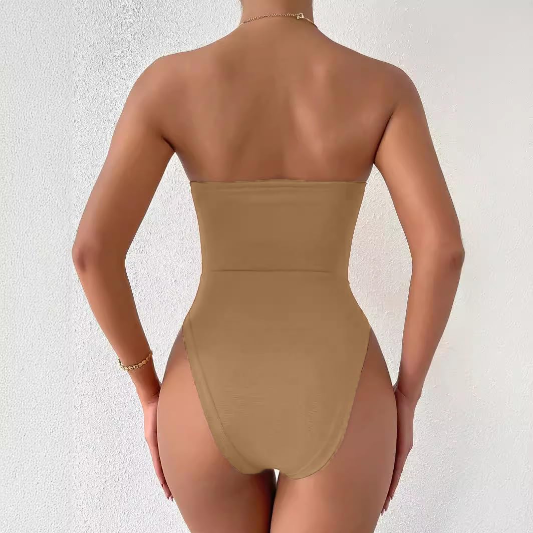 ALCEA ROSEA Women's Strapless Satin Bodysuit Sexy Deep V Neck Thong Tummy Control Shapewear with Underwire 1839 - Image 2