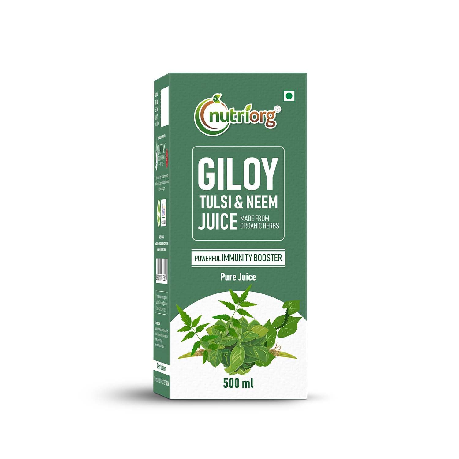 Nutriorg Giloy Neem Tulsi Juice - 500ml | Boosts Immunity & Body Detox | Rich in Antioxidants | Supports Digestion & Skin Health | Natural Ayurvedic Health Drink | No Added Sugar & Preservatives
