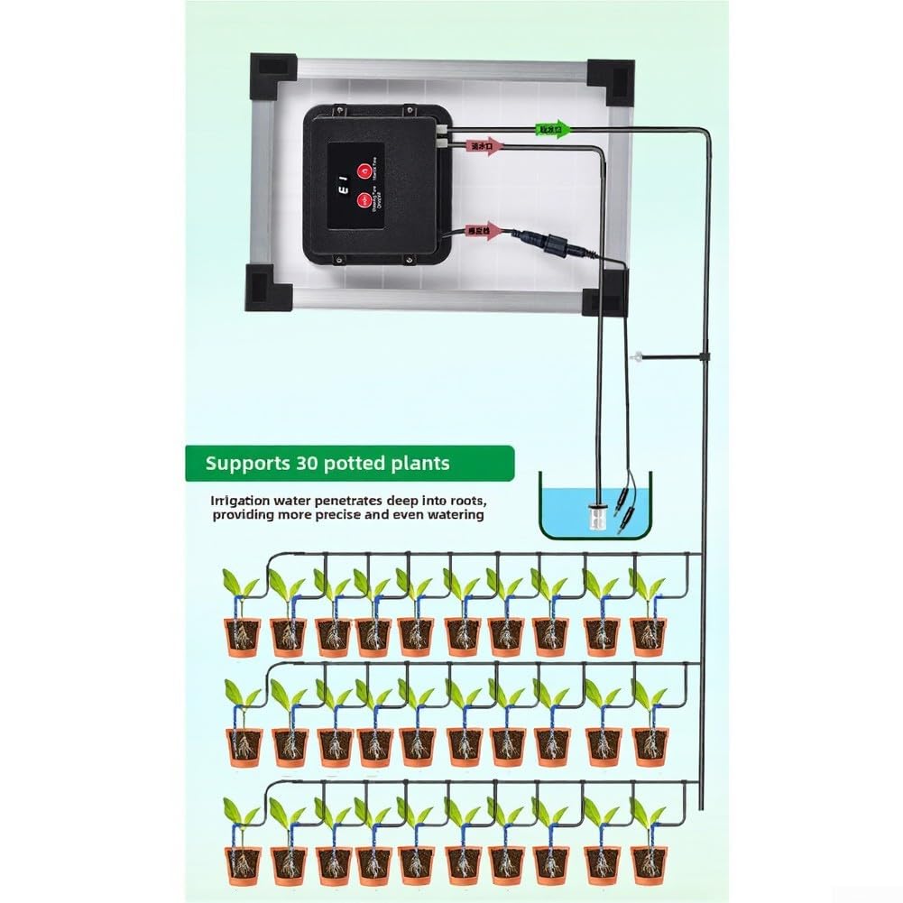 Kit di irrigazione a goccia solare in ABS con controllo del timer e sensore di livello dell'acqua e tubo da 30 metri per irrigazione da giardino (nero)