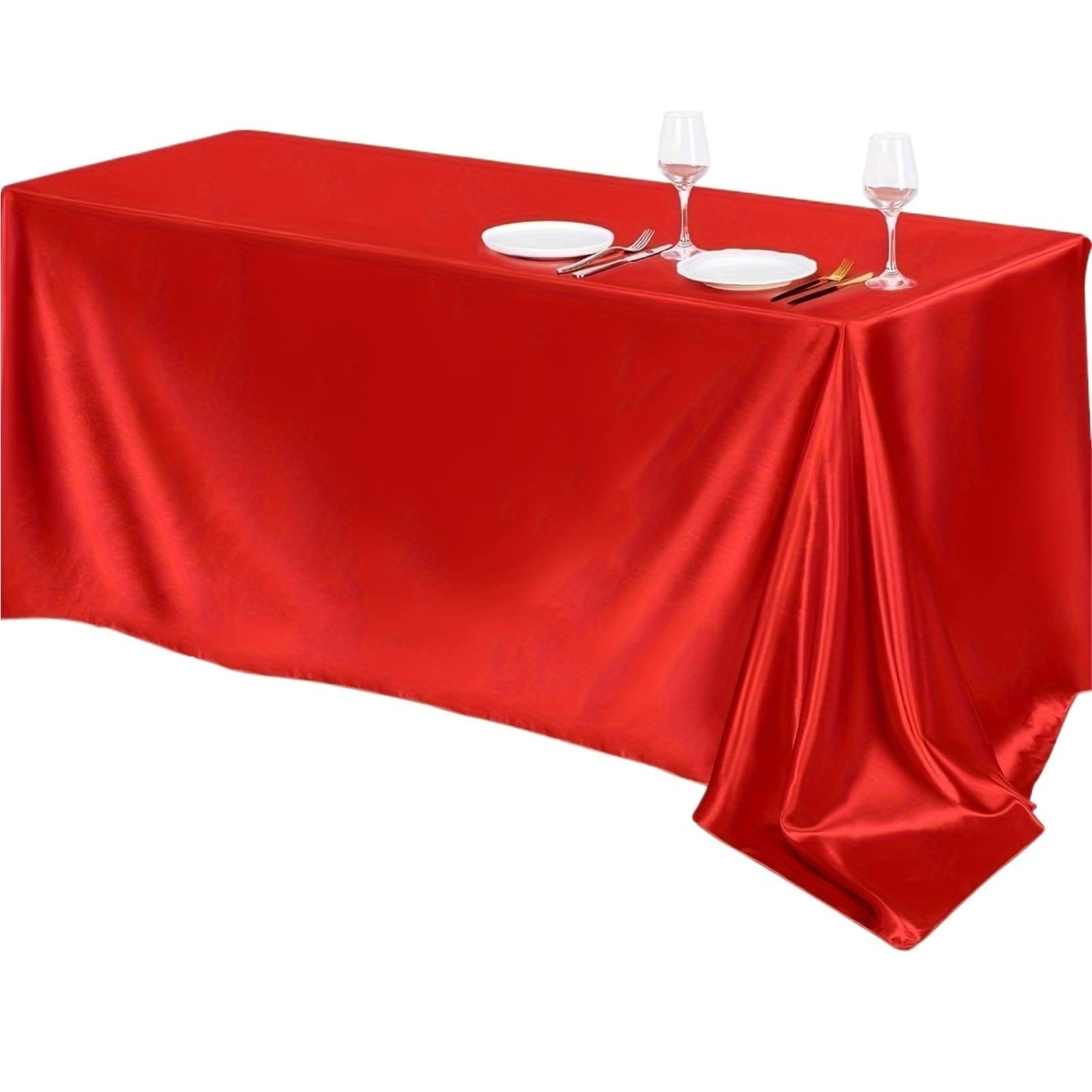 SUBLXPoten Tablecloth with Pleated Skirt Rectangle Satin Wedding Table Cloth for Birthday Events, Banquet Decor, Conference(Red 145x145cm)