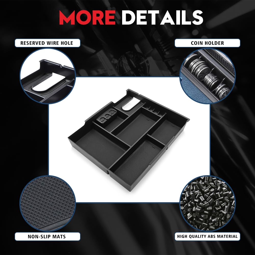 VEHICODE Center Console Organizer Tray Car Accessories for Toyota Tundra 2014-2021 2020 2019 2018 2017 2016 2015 Middle Armrest Storage Box Insert Compartment Organization Container with Mat