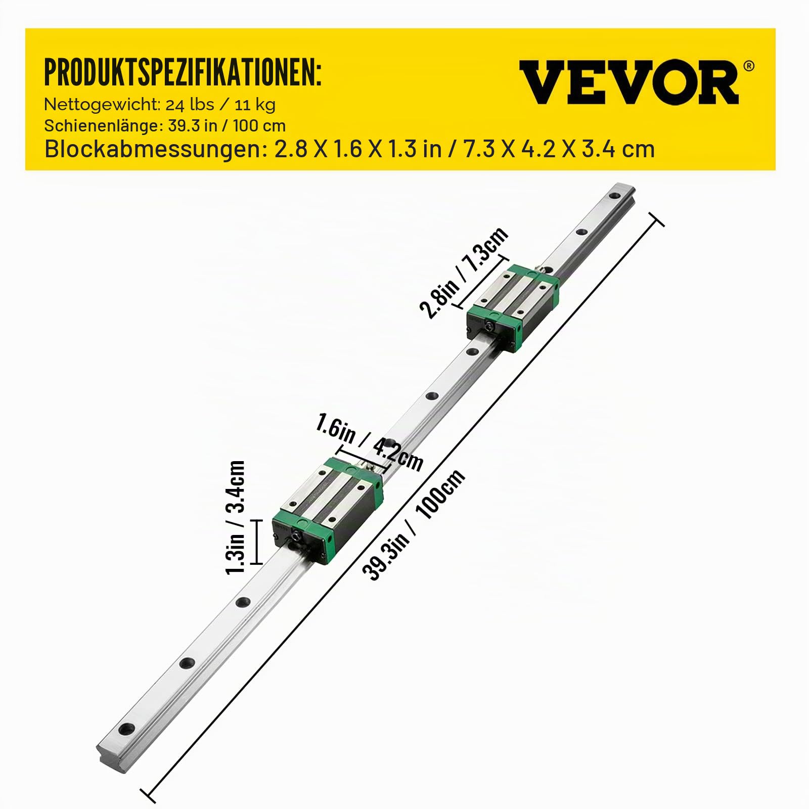 VEVOR Linearführung HGR 20-1000mm Linearschiene mit 4PCS Gleitblock