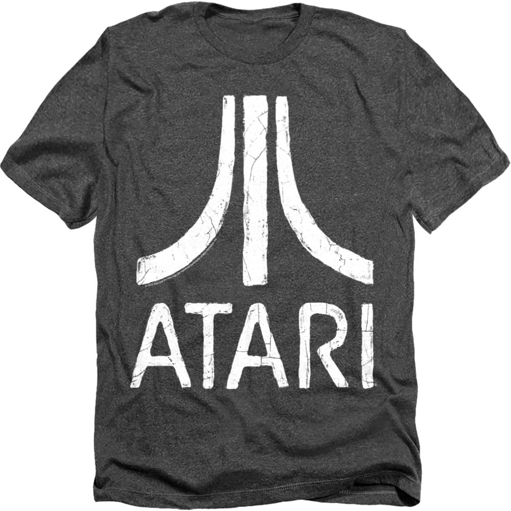 Popfunk Atari Video Game Retro Logo Vintage Gaming Console T Shirt Black Heather