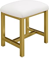 KAI-ROAD Small Vanity Stool with Plush Cushion - Cute White Gold Makeup Chair, Ottoman Footrest for Bedroom, Bathroom, Small Spaces
