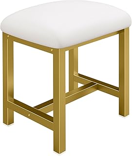 Small Vanity Stool, Cute Vanity Stools with Cushion, White Gold Makeup V...