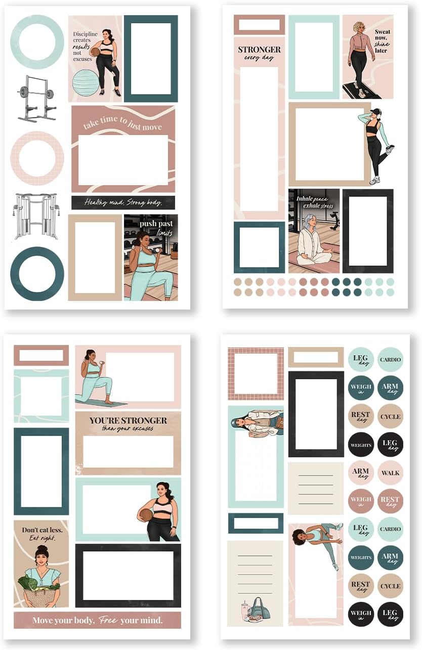 Beautifully Balanced Sticker Book – Wellness Planner Stickers for Mindfulness, Self-Care & Fitness Tracking – Motivational Quotes & Functional Designs – 24 Pages of Health-Inspired Stickers