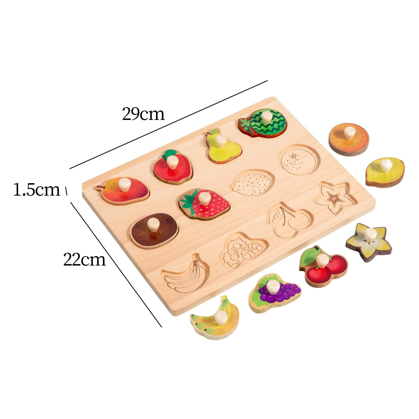 Steckpuzzle Aus Holz, Formensortierbrett, Frühkindliches Lernen, Hand Augen Koordination, Spielzeug für Babys Und Kinder Ab 3 Jahren, Obst