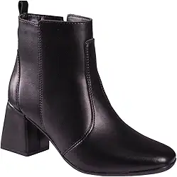 Bota Coturno Feminina Salto Grosso Bico Quadrado Cano Curto