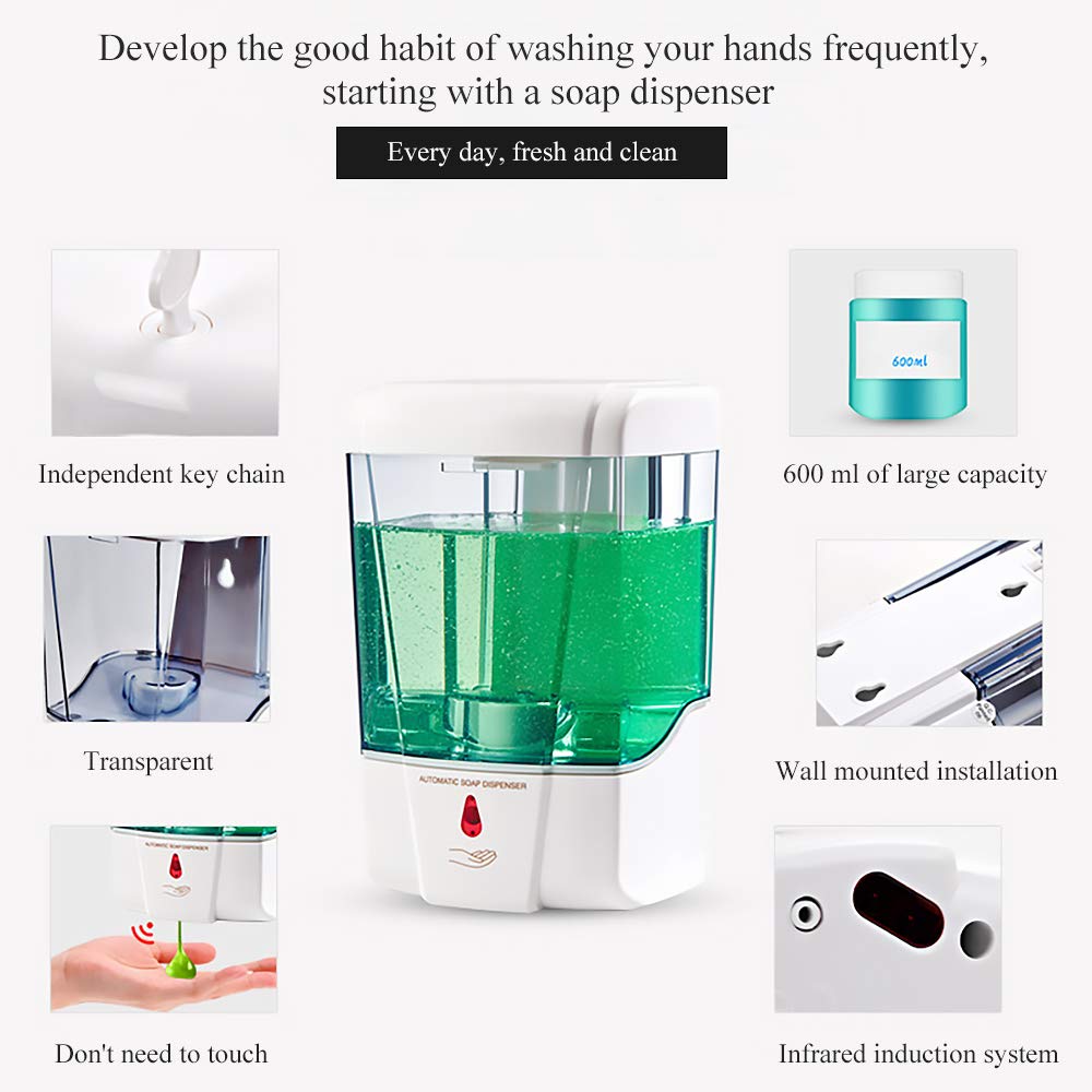 600ml Dispenser di Sapone Liquido Sensore Ir Automatico Dispenser di Sapone da Parete Pompa per Lozione del Sapone da Cucina Senza Contatto per Il Bagno della Cucina A