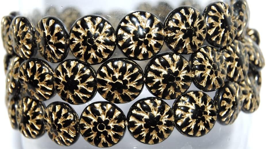 60 pcs Round Flower Edelweiss Pressed Glass Beads, Crystal 48109 (30 48109), Glass, Czech Republic, Size 15 mm (0.59 in)
