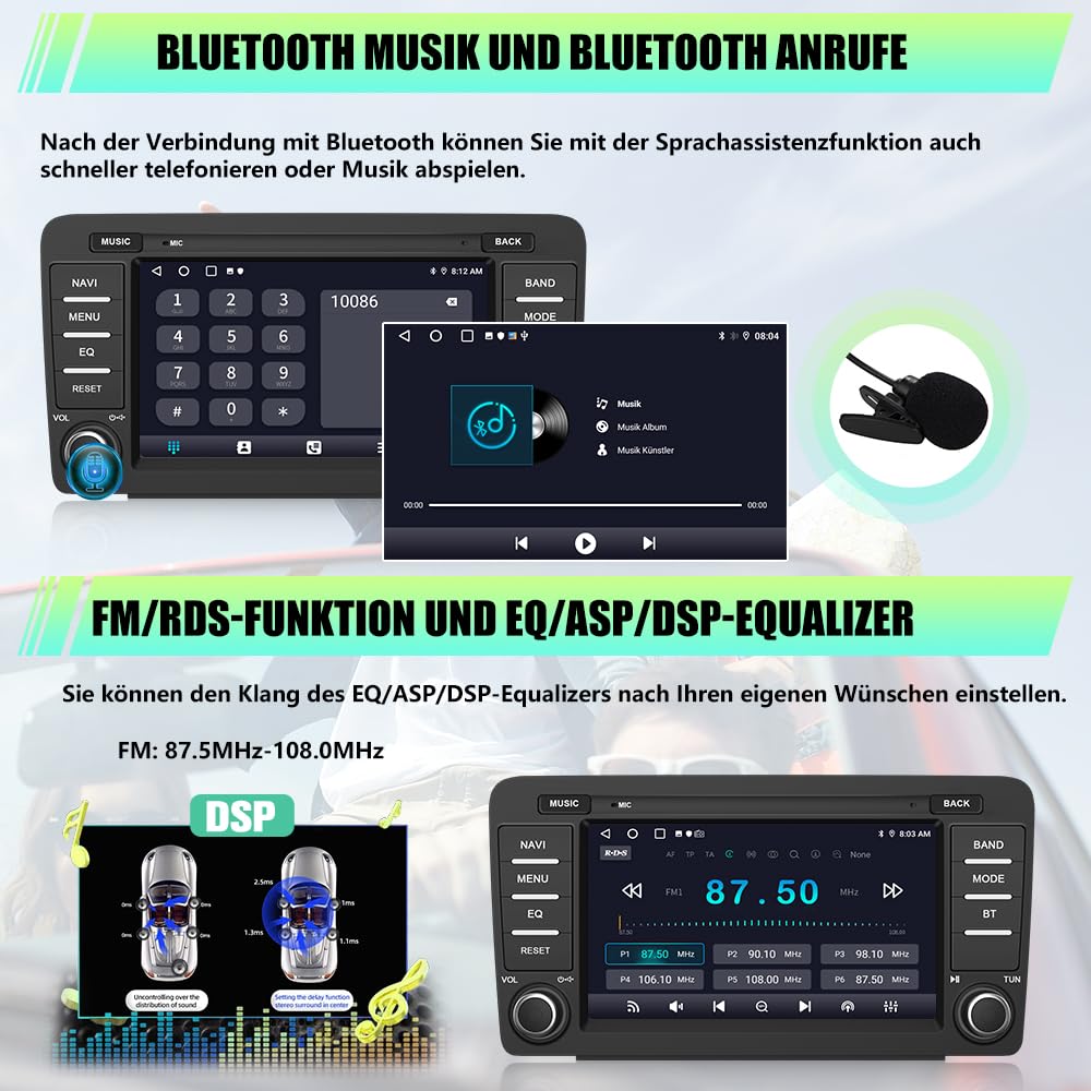 Junsun Android Autoradio für Skoda Octavia/Rapid/Roomster/Superb/Yeti 2004-2013 2GB+64GB CarPlay, Android Auto, FM Radio, Bluetooth, WLAN, Navigtion, Lenkradsteuerung