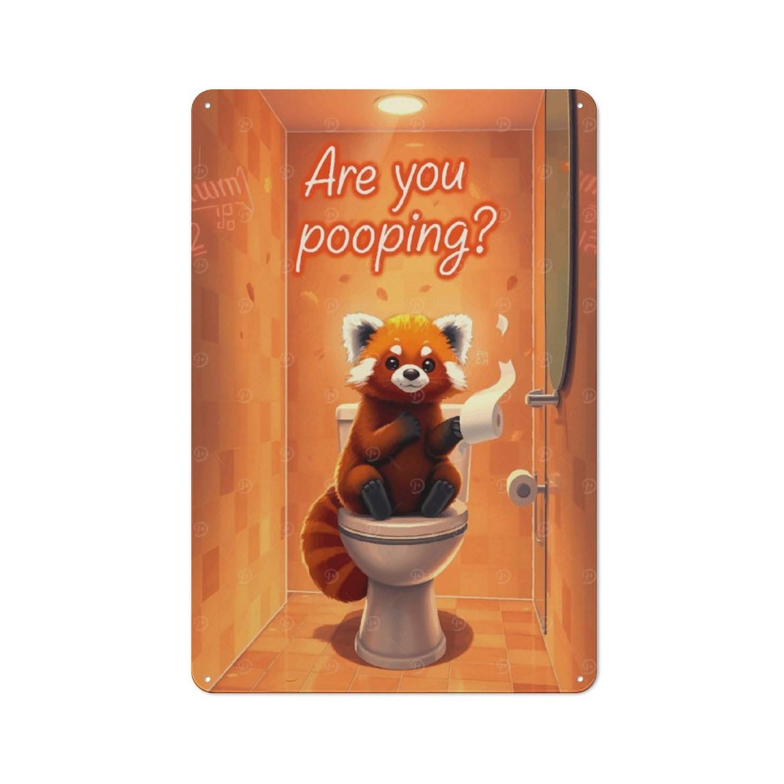 Junmoney Red Panda Sitting On Toilet Humor Tin Sign With Design 30X20cm, Classic Studio Wall Plaque For Workspace, Cafe, Shop Or Desk Area