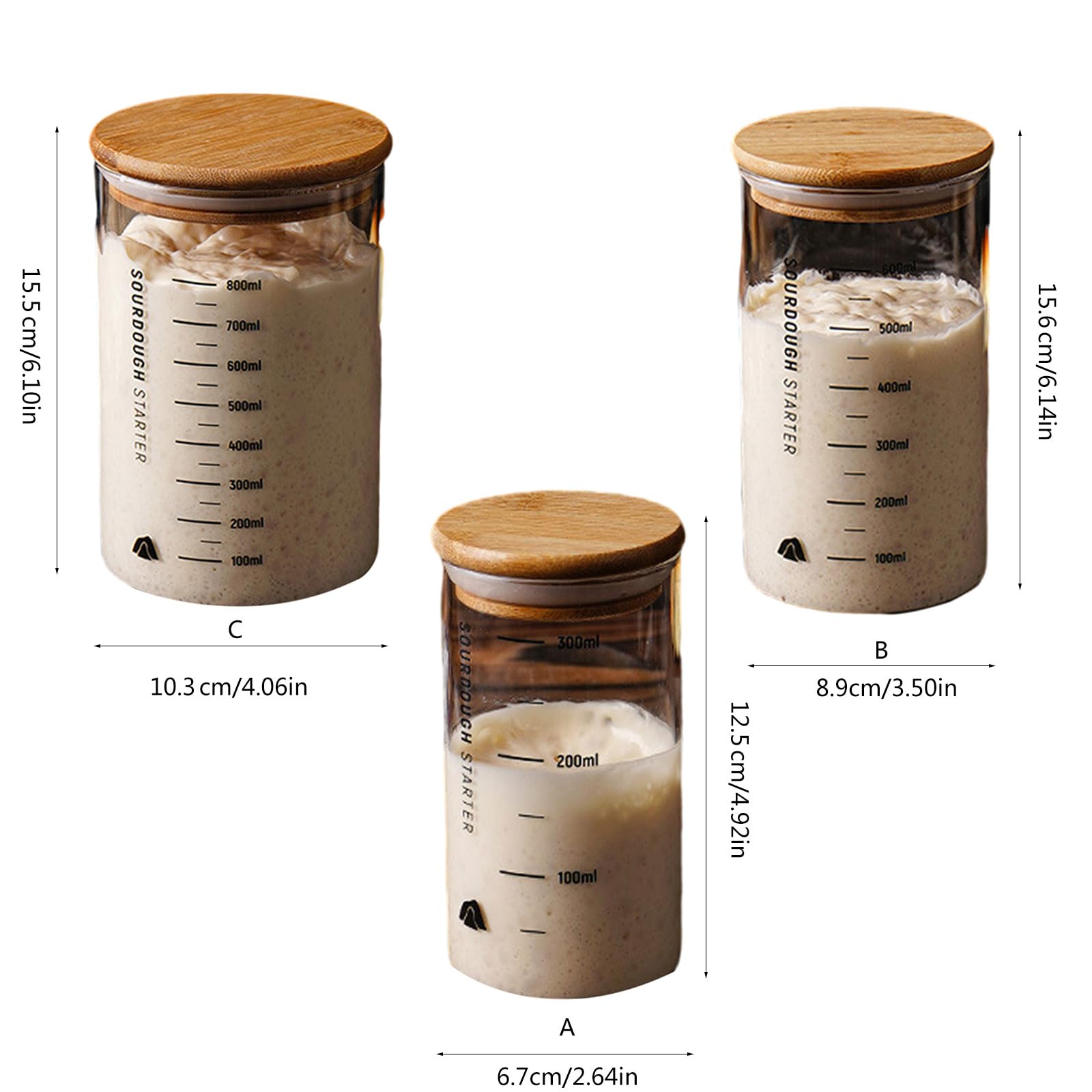 Tarro de cristal transparente con escala y tapa de madera, 800 ml