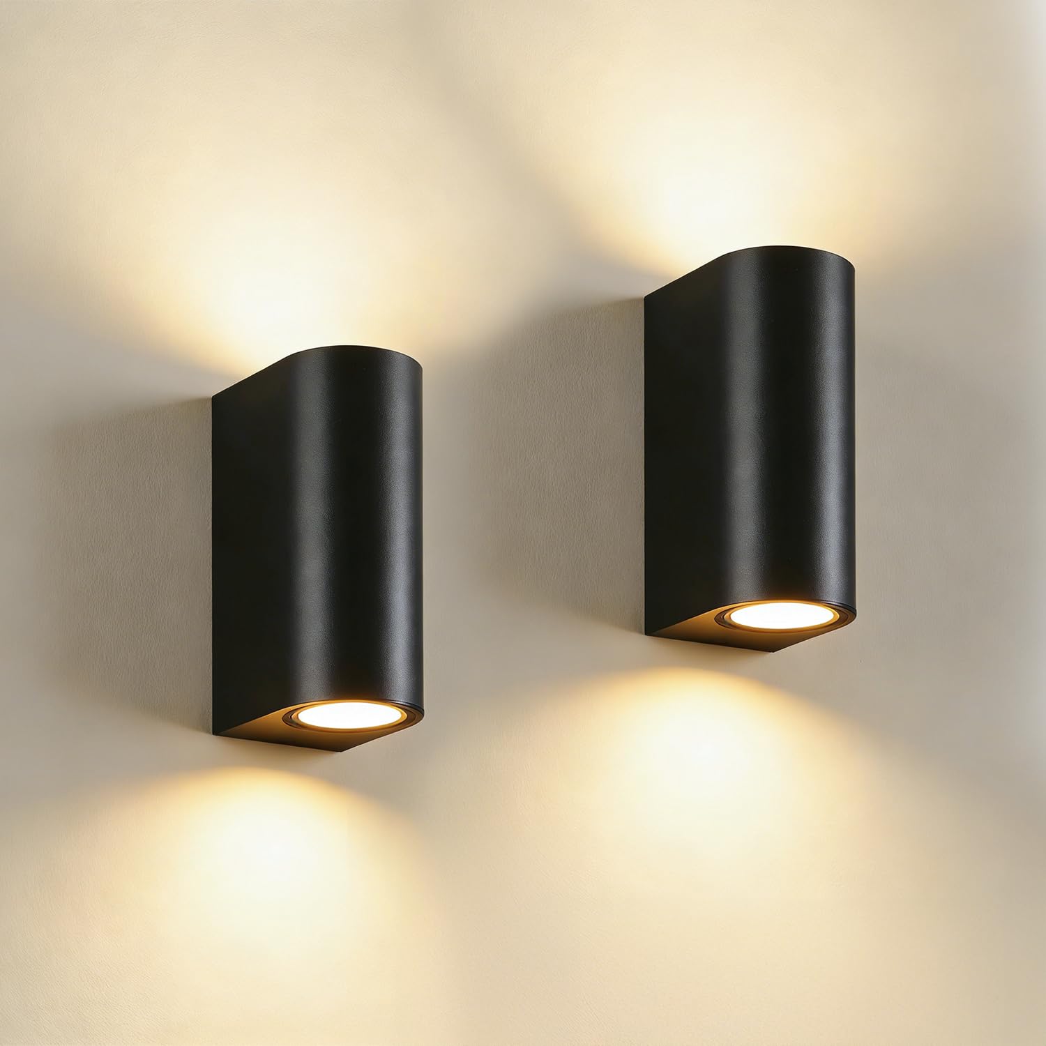 EBION Outdoor Wall Lights 2 Pack,Up Down Outside Lights Mains Powered GU10,Black Plastic Exterior Wall Sconce IP44 Waterproof,Garden Wall Lamp for Front Door,Garage,Porch,Patio(Bulb not inc.)
