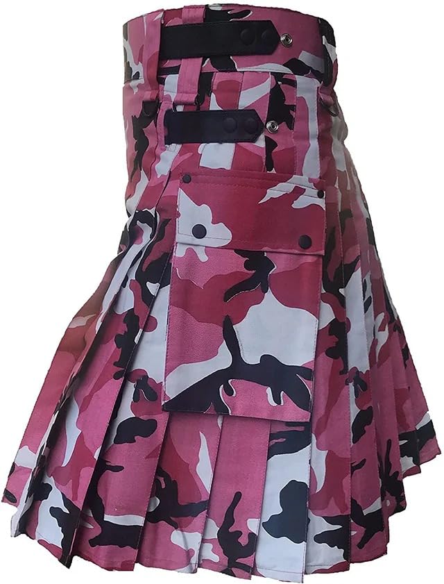 Falda militar de camuflaje rosa para festivales musicales y eventos de cosplay en algodón