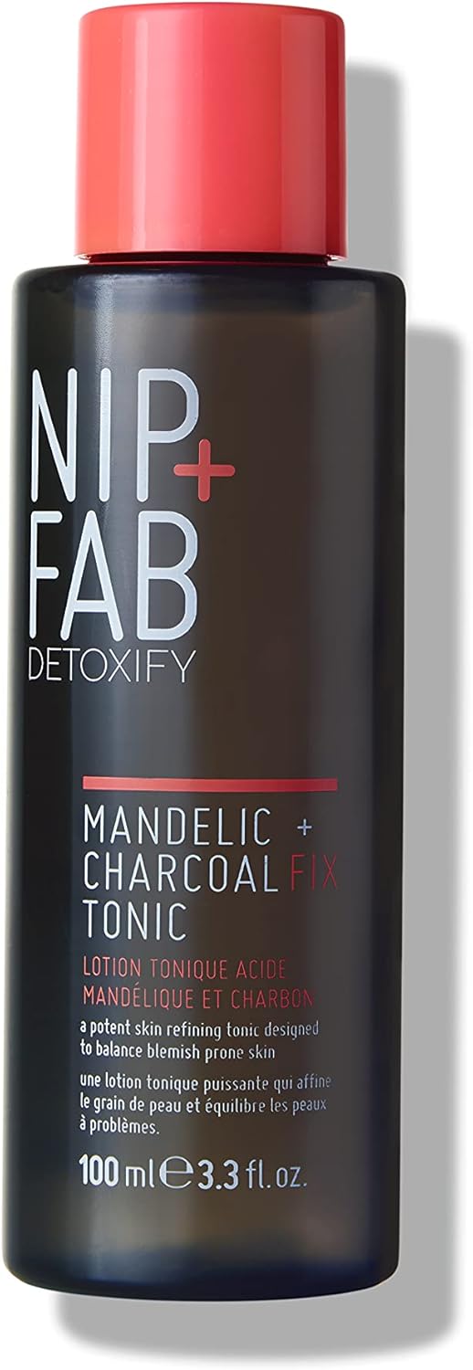 Nip + Fab Charcoal and Mandelic Acid Fix Tonic for Face with Witch Hazel and Allantoin Nourishing Facial Toner, 98ml