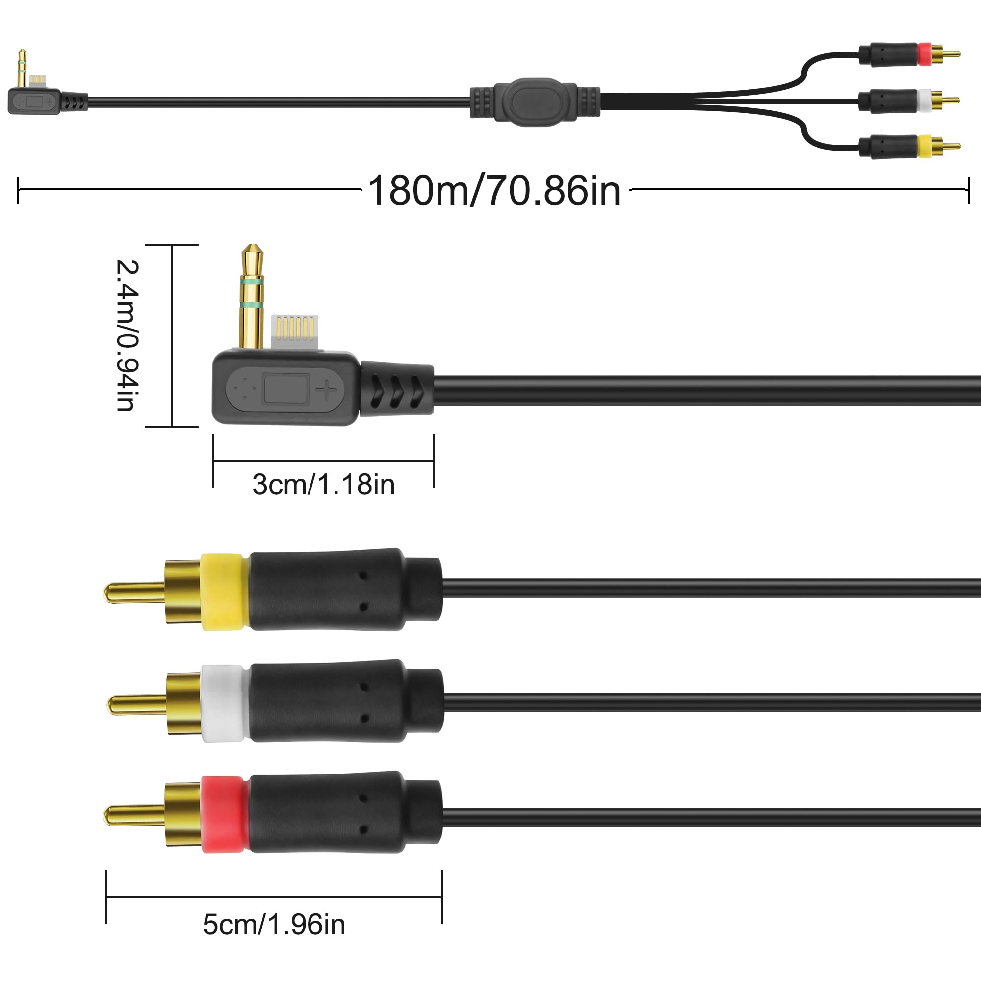 MEIRIYFA Compatible avec PSP AV Audio Vidéo 3RCA câble adaptateur pour PSP 2000 3000 HDTV HD Composant Audio Vidéo Câble de rechange (noir, 1,8 m)