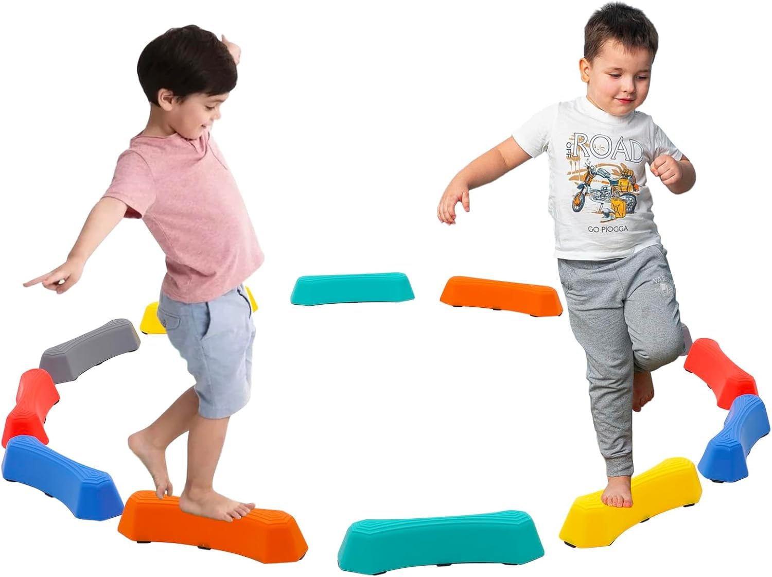 Balancierbalken Set Kinder, 12 Bunte Balanciersteine Modular Schwebebalken, Rutschfest Balance Board zur Förderung von Motorik & Koordination, Platzsparend Stapelbar, Indoor Outdoor Spielzeug