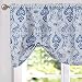 Tie Up Valances for Kitchen Windows Retro Linen Blend Damask Printed Tie-up Valance Curtains Rod Pocket Adjustable Rustic Medallion Tie-up Shade for Small Windows 20 Inches Long (1 Panel, Blue)