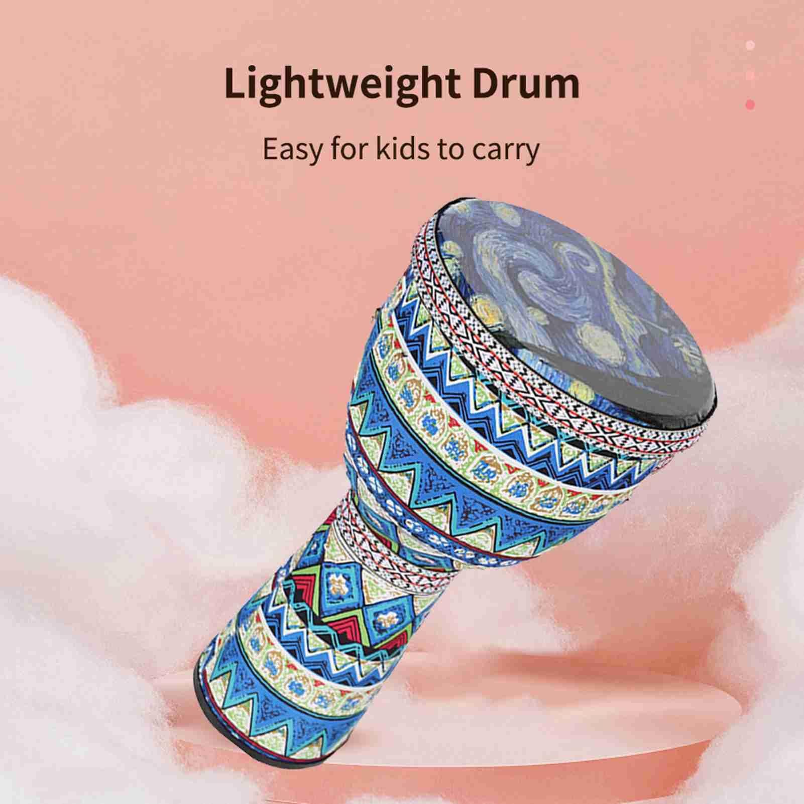 Tambor Djembe de 8 pulgadas ultraligero de fibra de carbono y PVC, con correa ajustable, ideal para principiantes adultos y niños, tambor de mano africano versátil y resistente