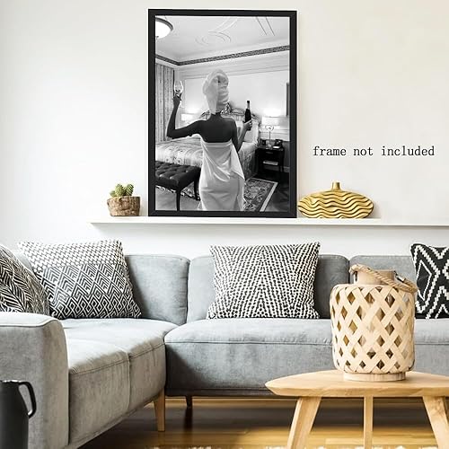 Miniatura 8 de Generic Lienzo vintage de moda en blanco y negro para cóctel, póster artístico para pared, imagen de moda, mujer, beber, champán, estética, rosa,