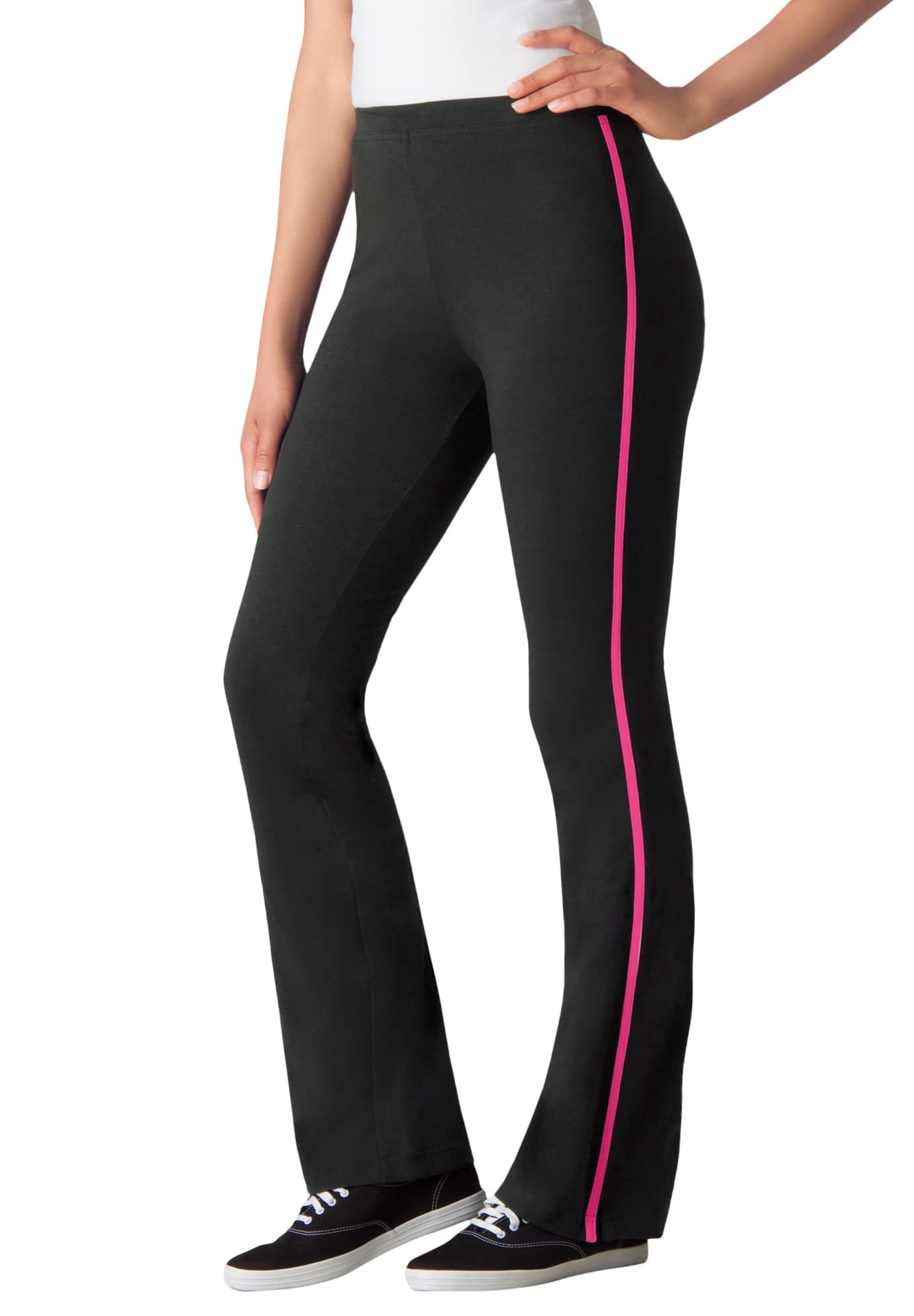 Woman Within Plus Size Stretch-Cotton Knit Pull-On Bootcut Side-Stripe Leggings