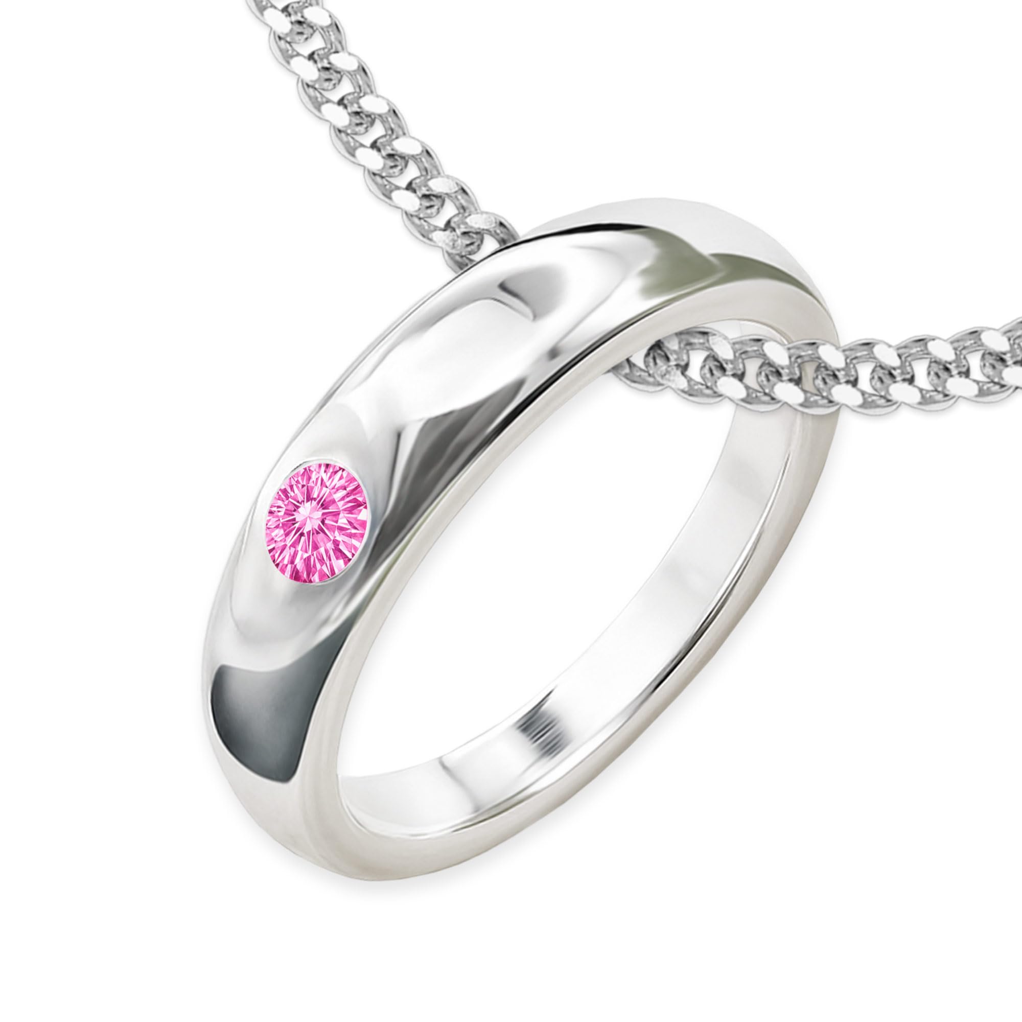 CLEVER SCHMUCK Taufring Mädchen Silber schlicht mit Zirkonia rosa + Panzerkette 34 cm STERLING 925 Geschenk zur Taufe im Etui