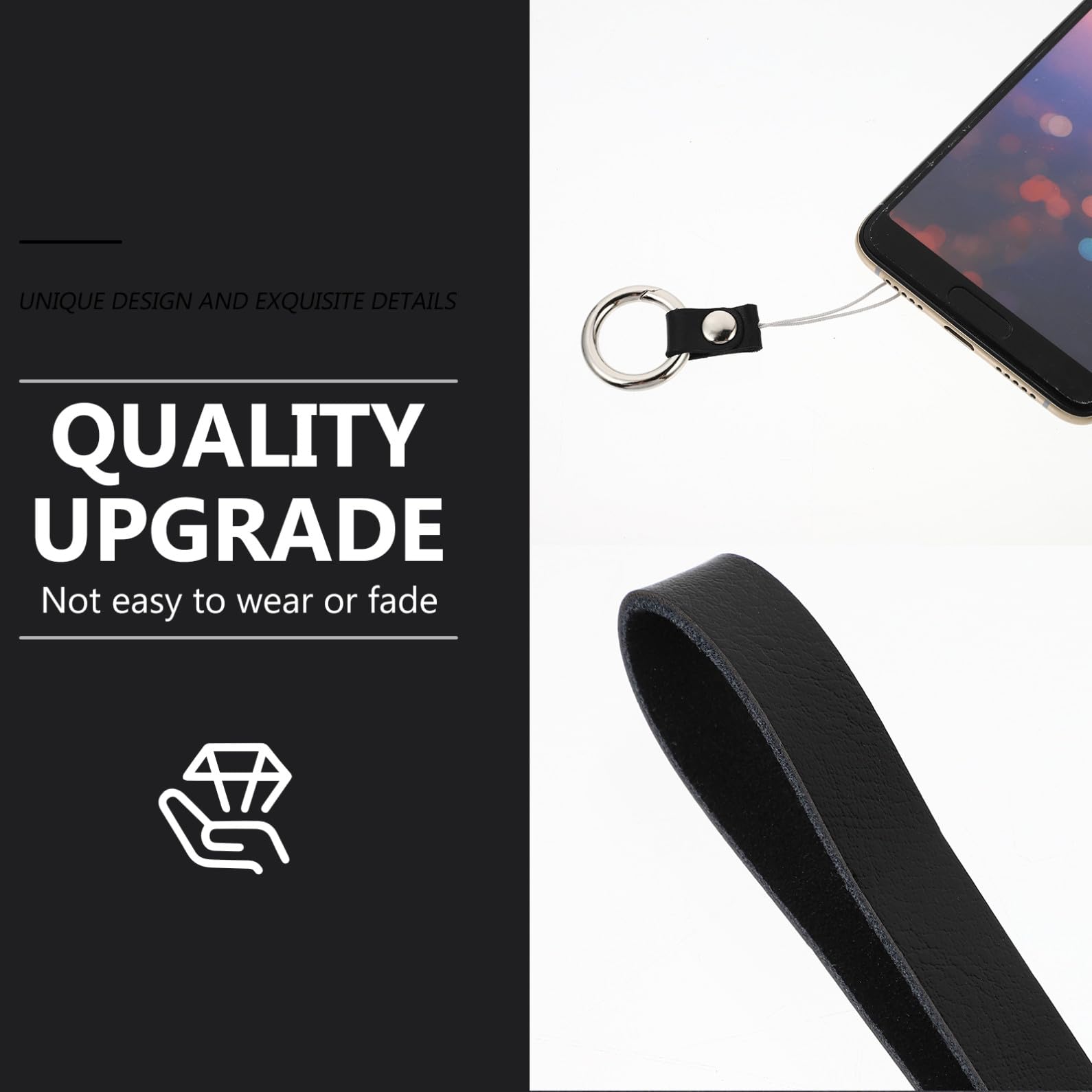 WOONEKY Cinturino da Polso Nero con Anello per Cellulare e Fotocamera Laccio Mano Anti-smarrimento Facile da Installare e Rimuovere Accessorio Multifunzionale per Smartphone e Chiavi