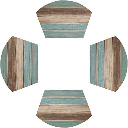 Miniatura 2 de Juego de 4 manteles individuales de mesa redonda estilo retro de grano de madera lavables resistentes al calor antideslizantes para interiores
