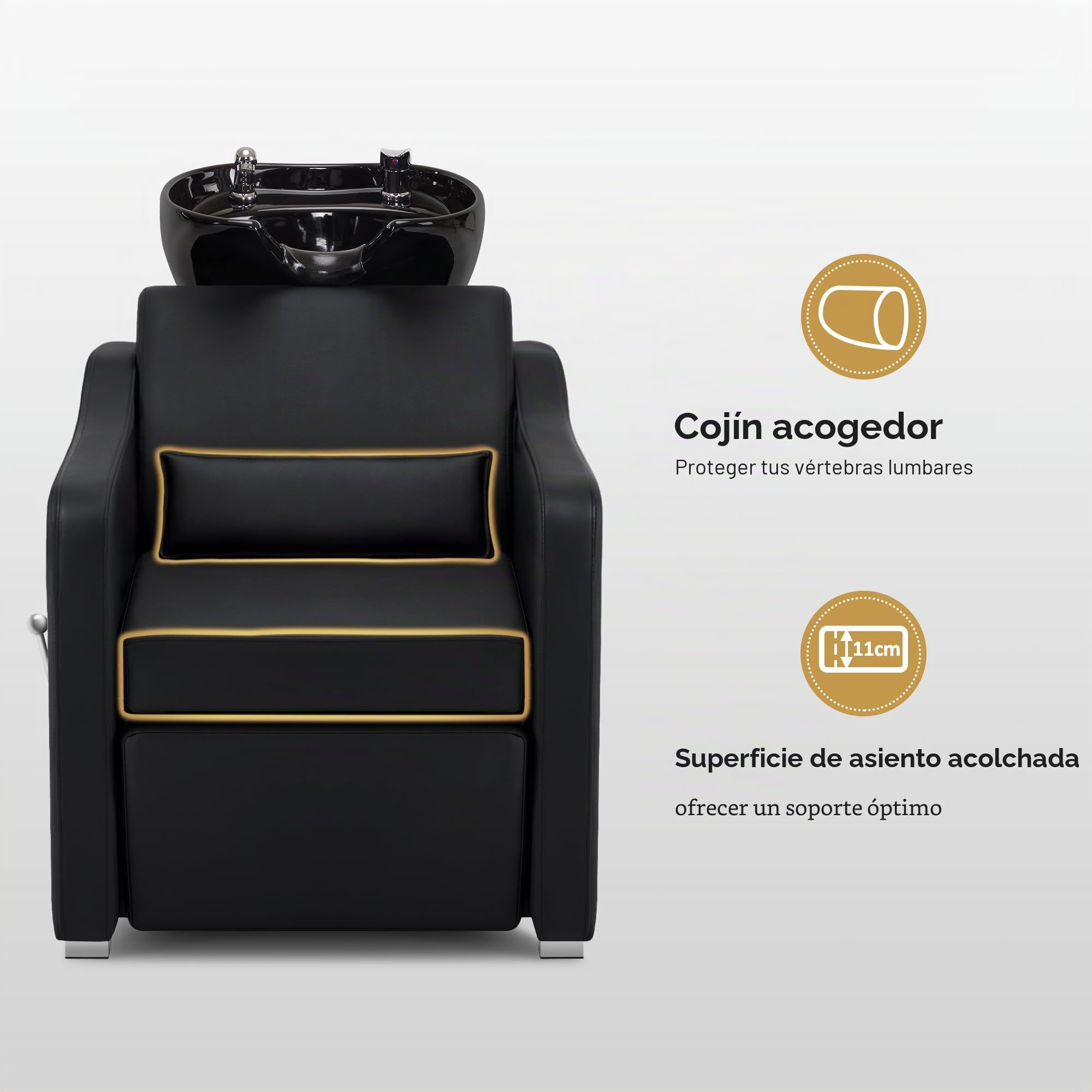 BarberPub Sillón de peluquería con Lavabo, reposapiernas Plegable, Lavabo de cerámica, Ajustable, sillón de peluquería para salón SPA 8675 (Negro)