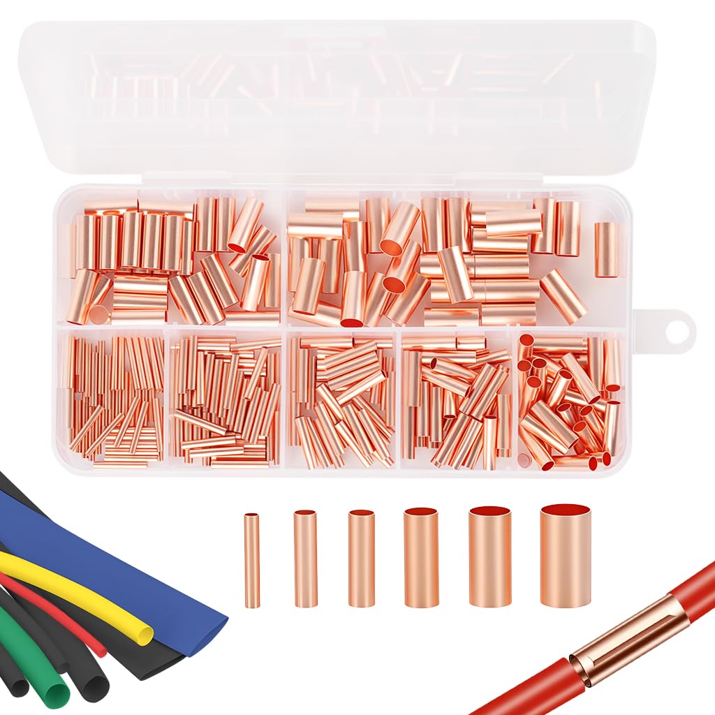 Serplex® 250 Pcs Copper Wire Terminal Connectors with Heat Shrink Tubes Multi-Size Wire Terminal Set (1.5-6 mm Dia) for Electrical Wiring, Secure Crimping & Durable Insulation