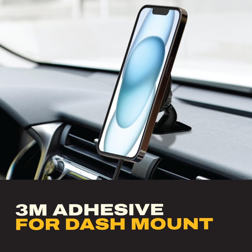 DEWALT Supporto magnetico per telefono per auto, caricabatterie wireless resistente, supporto per bocchetta di ventilazione, supporto per cruscotto, supporti per telefoni cellulari per la tua auto
