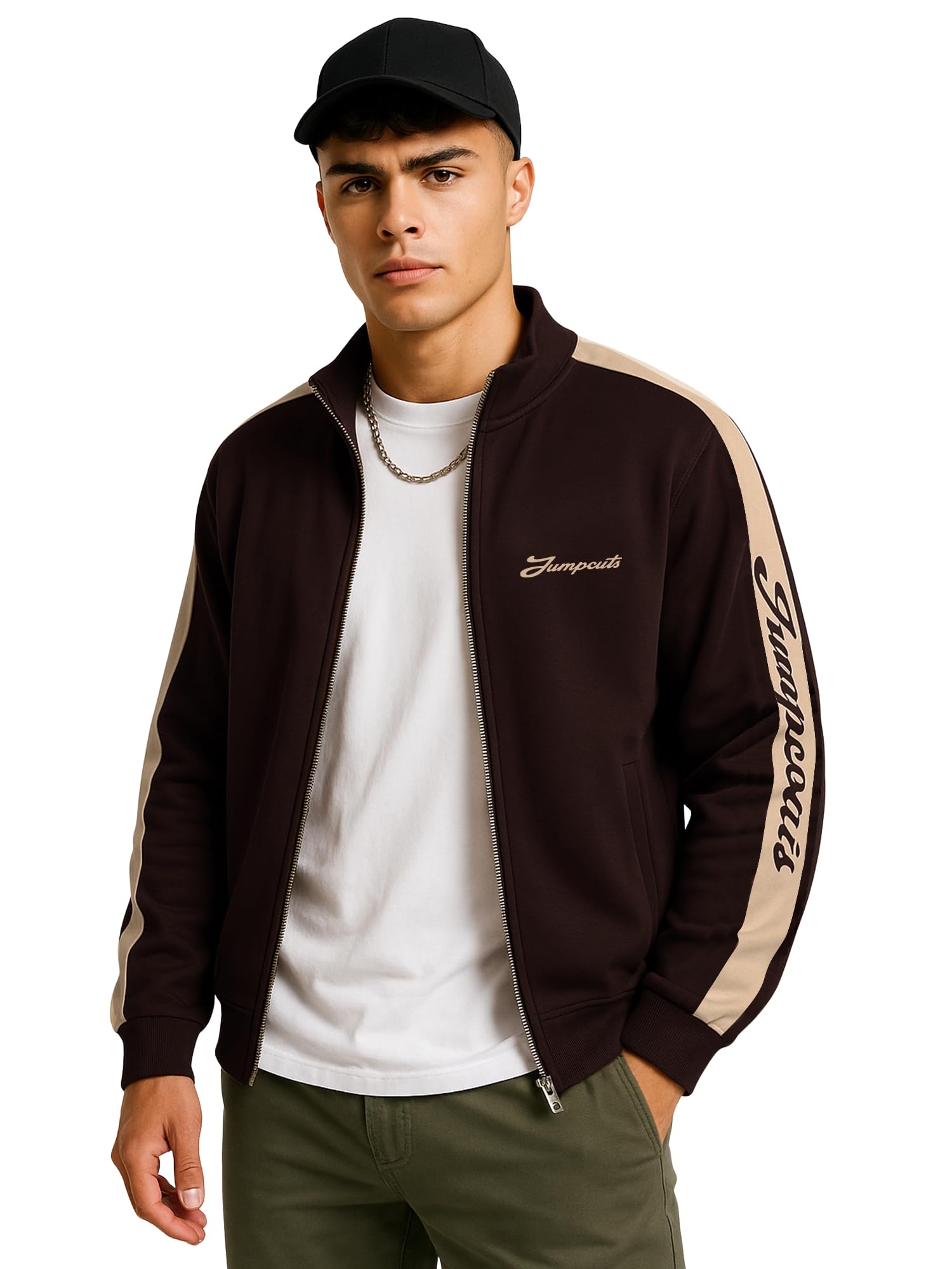 jump cuts || Mens || Printed || Sleeve Tape || Polo Neck || Full Sleeve || Fleece Jacket-picture-42
