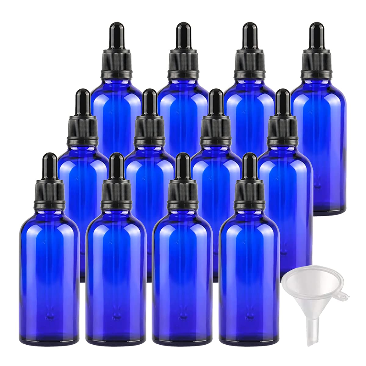 24 Piezas Azul Frasco Cuentagotas Cristal 100ml con Cierre a Prueba de Manipulaciones , Botellas Cuentagotas Vacío con Pipeta de Vidrio, para Aromaterapia Aceites Esenciales