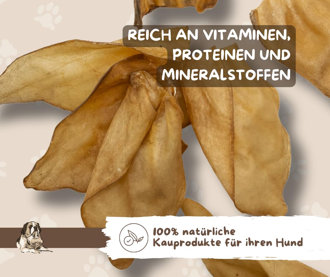 Warnick´s Tierfutterservice Hundesnack - Rinderohren ohne Muschel 50 STK – luftgetrocknet & ohne Zusätze - Zahnpflege & artgerechter Kauspaß für Hunde - 50 Stück im Vorratspack.