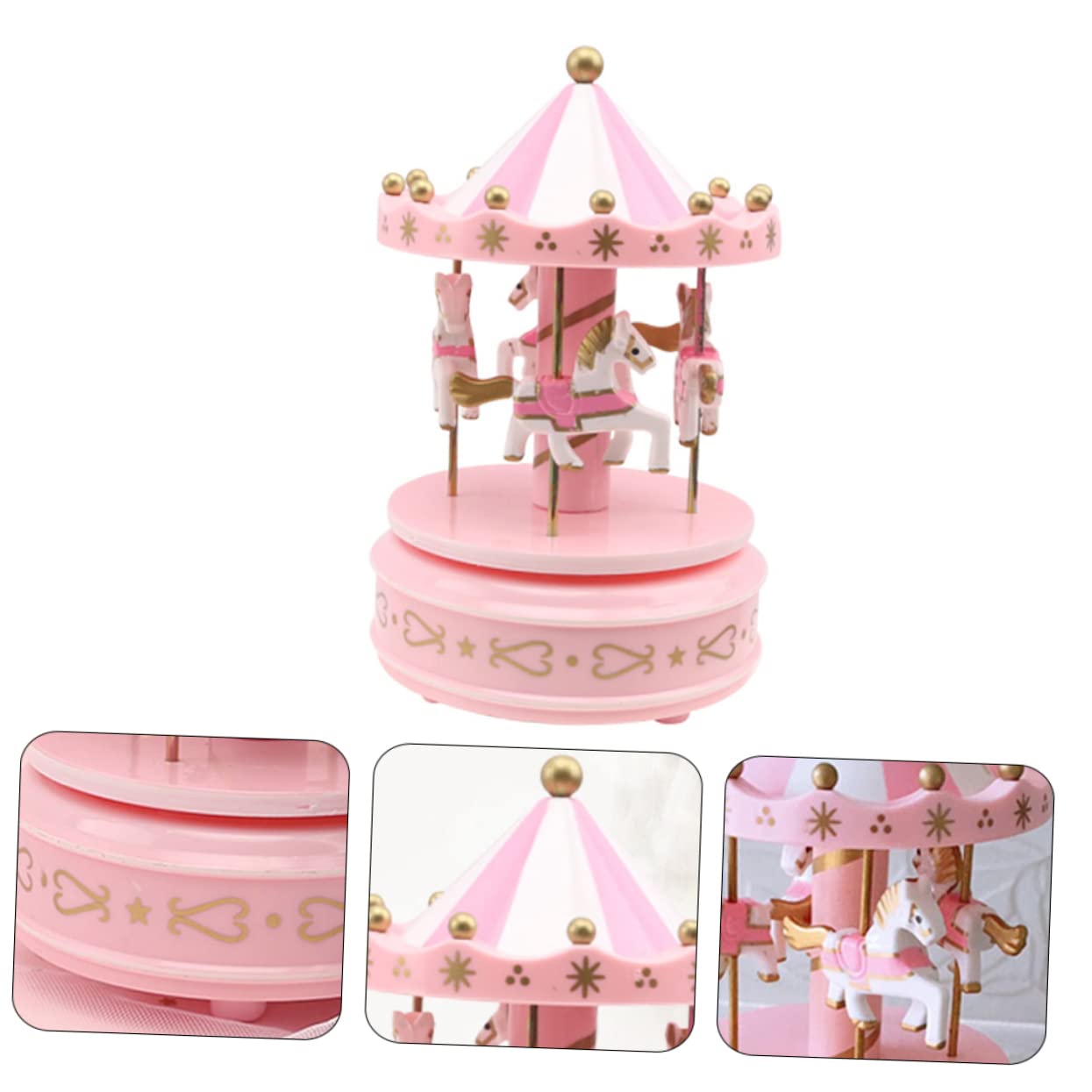 Mikikit Caja de Música de Carrusel Romántico Rosa, Portátil y Fácil de Usar, Decoración Elegante para Bodas Lugar Especial