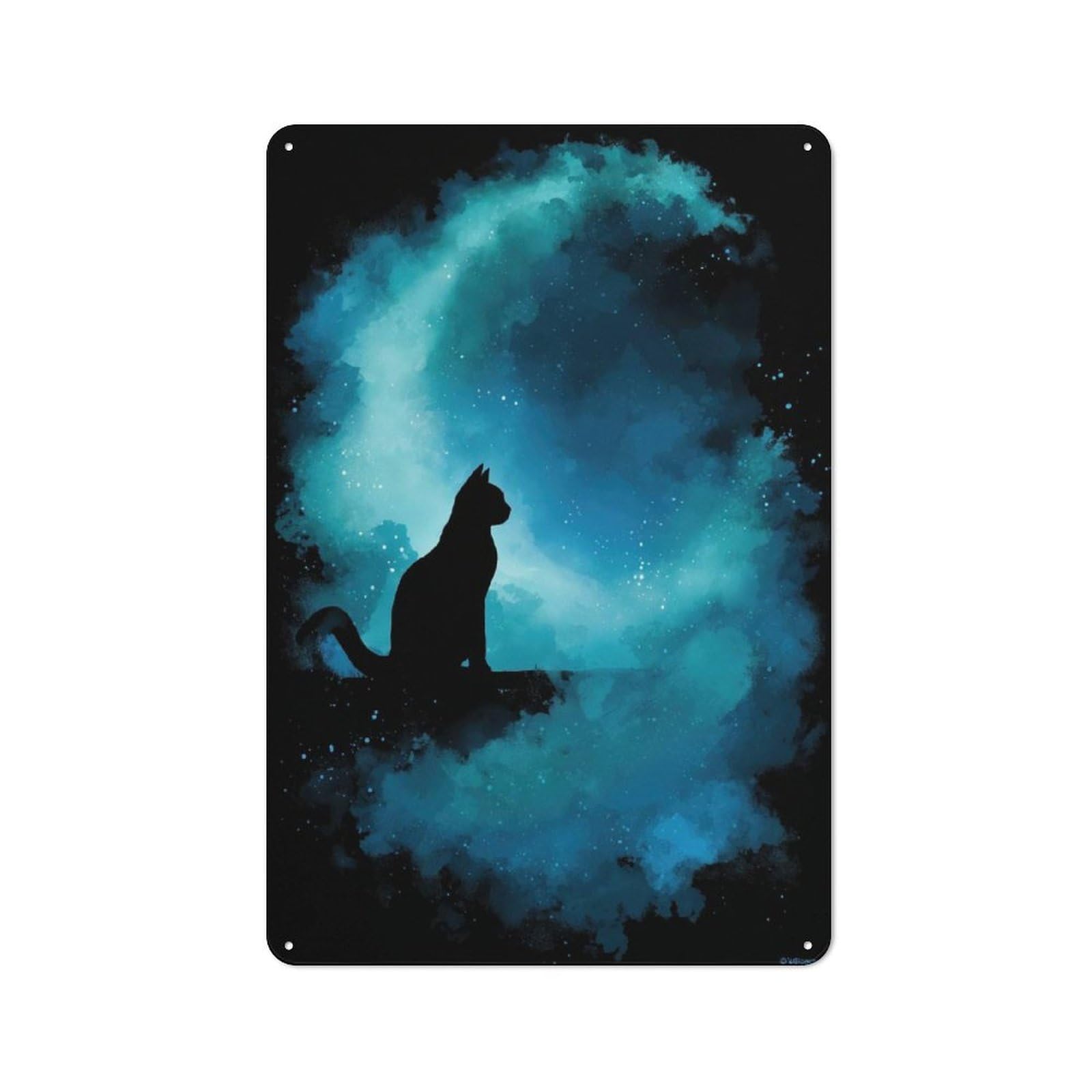 Junmoney Style-9 Outdoor Room Shed Metal Sign 30X20cm Featuring Silhouette Cat Stargazing, Utility Space Decor For Patio Bar, Workshop, Shed Or Kitchen