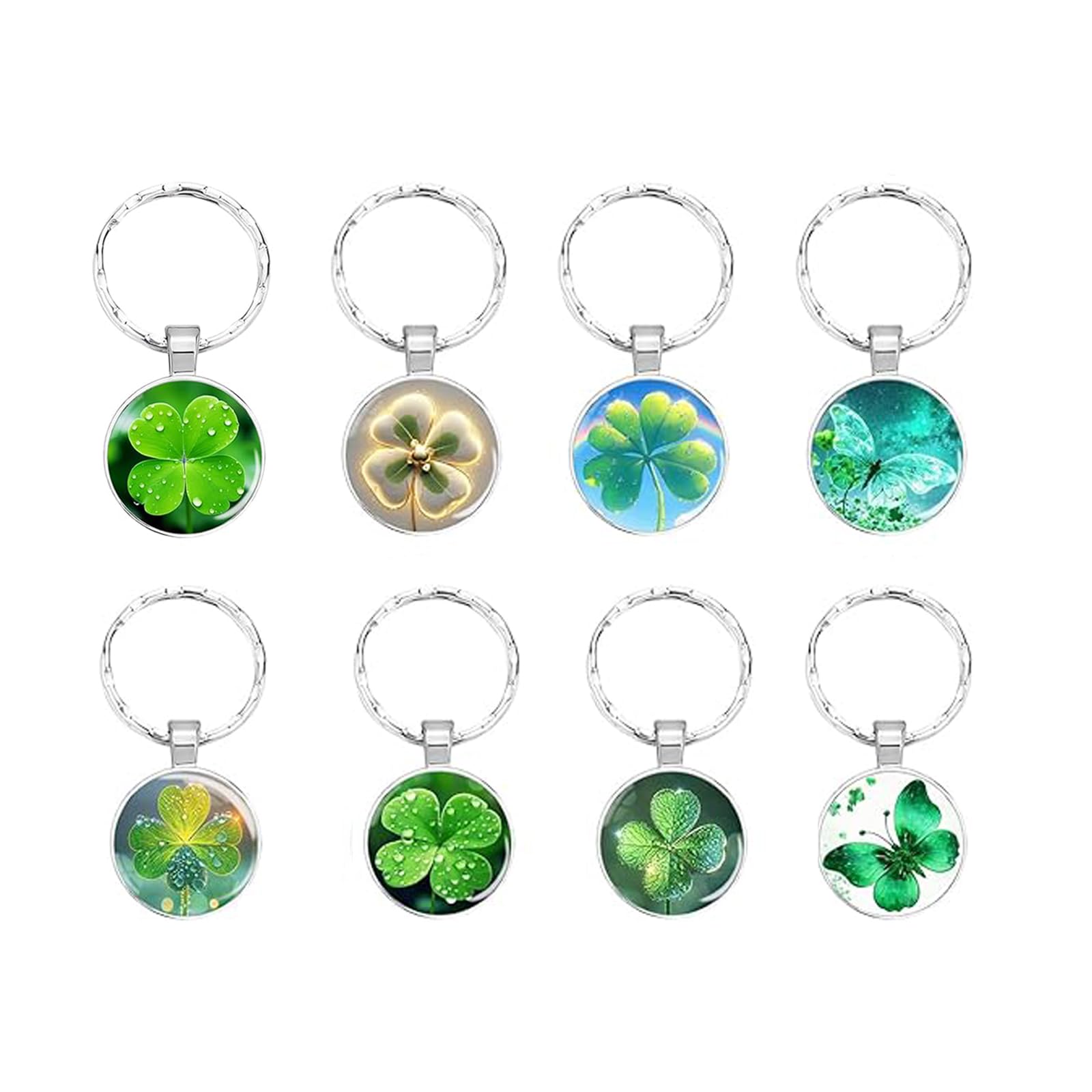 ZSYSD 8 Stück Schlüsselanhänger Glücksbringer Schlüsselanhänger Schmetterlings Schlüsselanhängers Legierung Glücksklee Dekorativer Anhänger 8 Designs Abschiedsgeschenk Kollegen für Geschenke