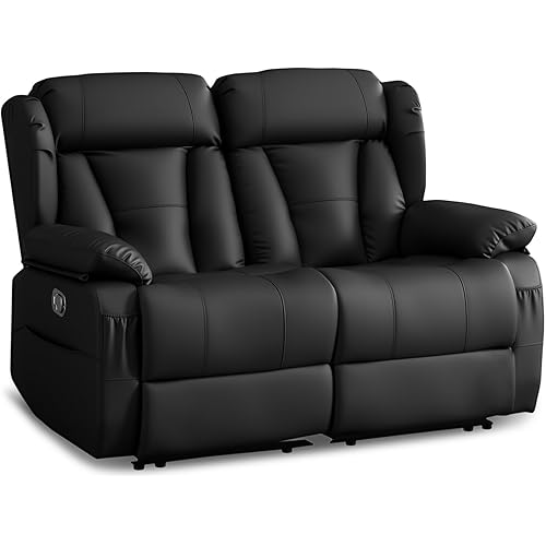 58.3" Reclining Loveseat Sofa, RV Loveseat Recliner Couch - Home Theater Seating with Side Pockets for Living Room, Manual RV Recliners for Travel Trailers (Black, Loveseat)