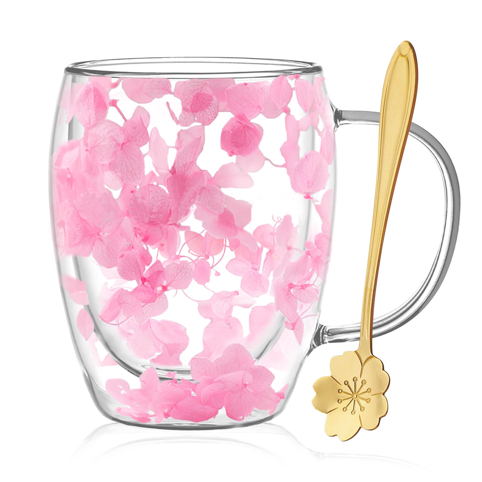 Gifts for Women Dried Flowers Double Wall Glass Coffee Mugs Cute Glass Tea Cups with Handles Autumn Mug Christmas Birthday Gifts for Best Friend Teacher Mum Gifts New Home Gift Ideas Home Decor