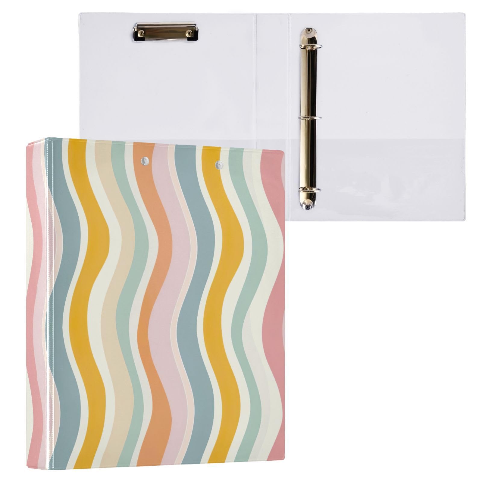 Raccoglitori a 3 anelli, 3,8 cm, motivo ondulato arcobaleno, decorativo, con clip in metallo, organizer per casa e ufficio, confezione da 2