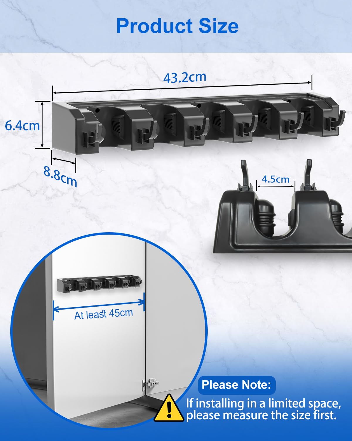 AceMining Broom Holder Wall Mounted, 5 Holders and 6 Hooks Mop Holder, ABS Plastic Brush Holder - Image 4