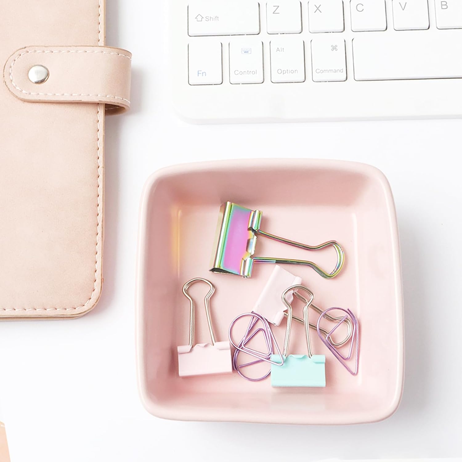 NatSumeBasics Pink Ceramic Paper Clip Holder Dispenser