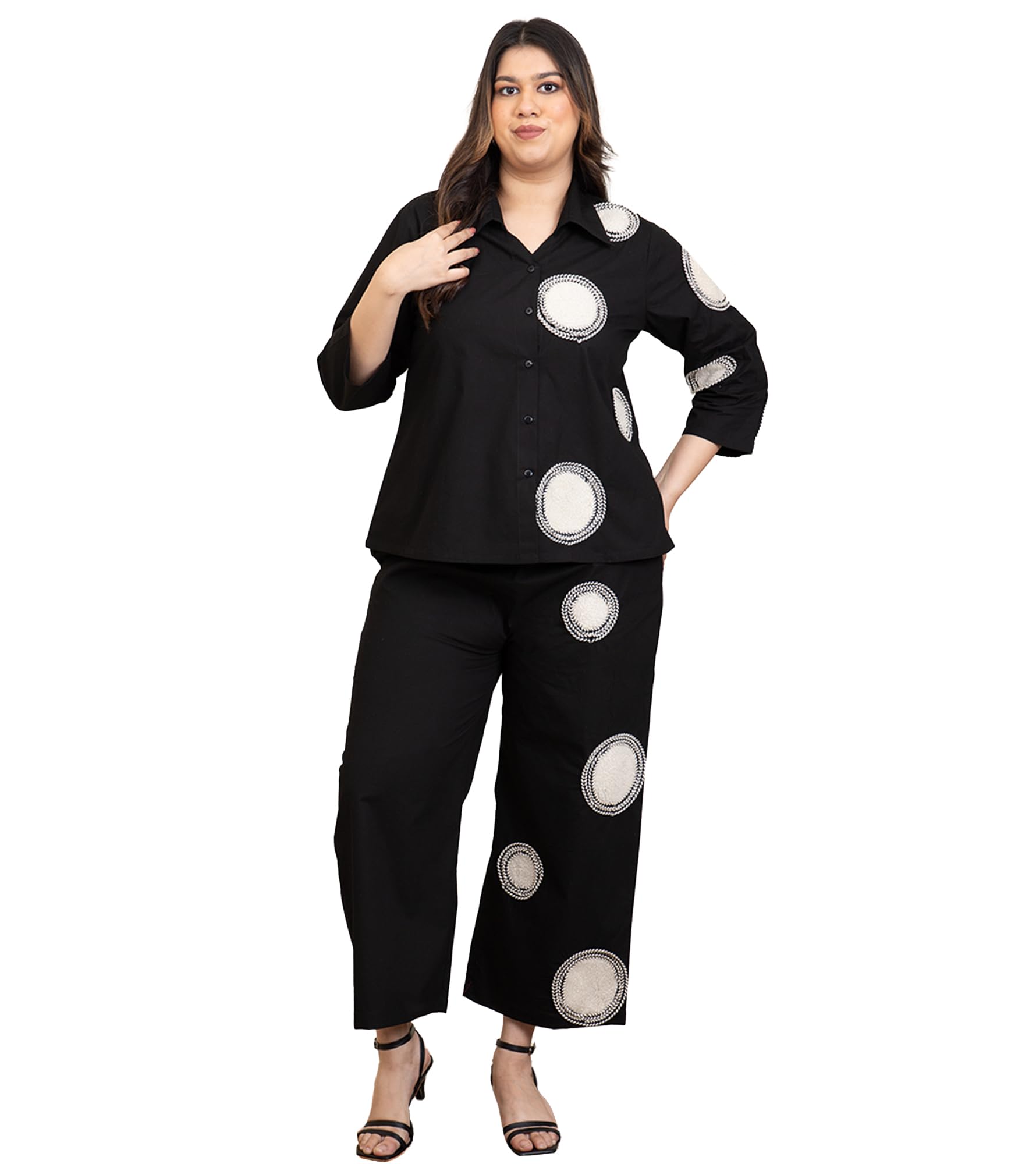 deebaco Solid Cotton Shirt & Pants Women's Plus Size Co-Ord Set|Collared Neck 3/4 Sleeves Regular Fit Long Length Summer Western Casual Wear Ladies Cord Set-picture-40