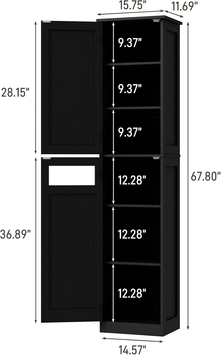 Vabches Tall Bathroom Cabinet, Slim Bathroom Storage Cabinet with Adjustable Shelves and 2 Doors, Narrow Floor Storage Cabinet for Bathrooms, Kitchen, Living Room, Black